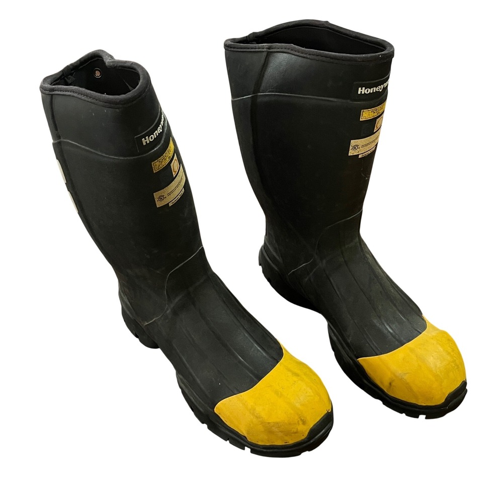 Honeywell 0117 Mens Steel Toe Rubber Work Boots Black Yellow Safety Size 11